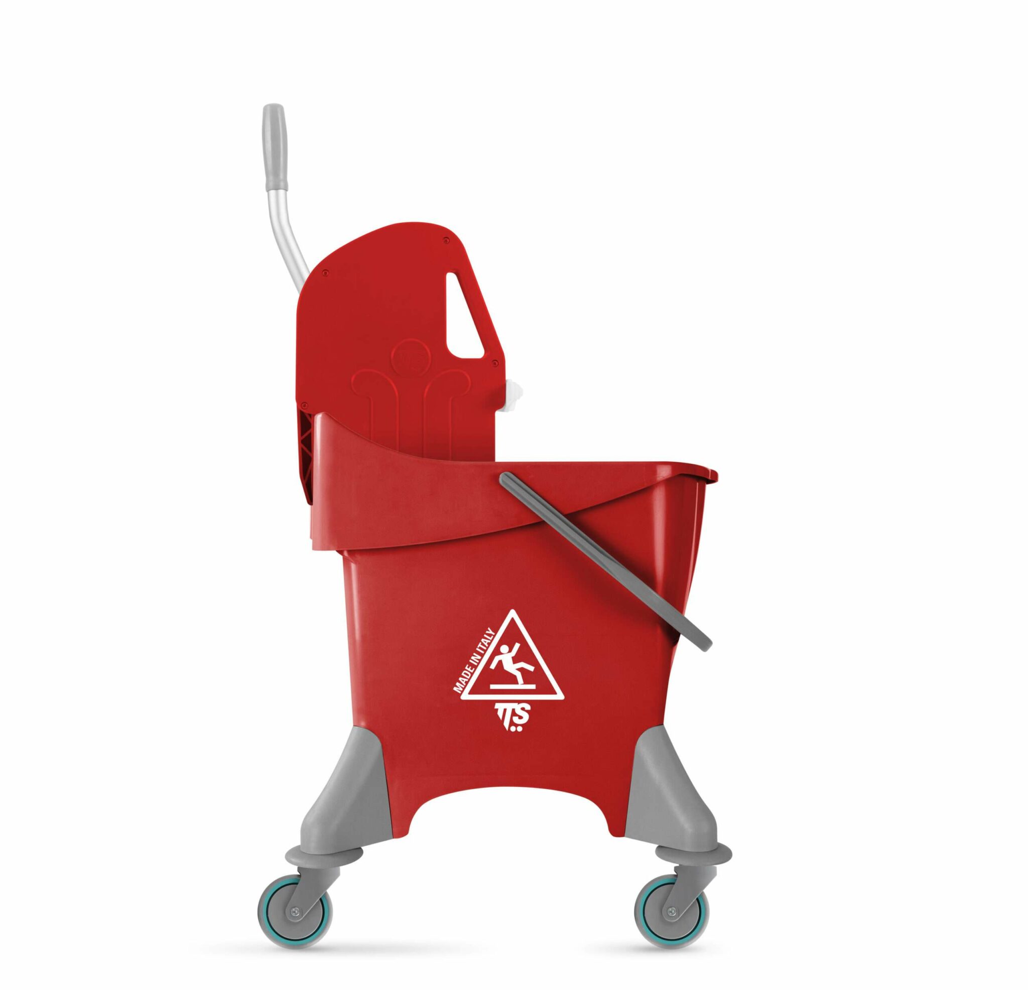 30L Mop Bucket with Wringer Red with ergonomic design that saves space and freight cost. It is designed for cleaning medium to large areas in commercial settings where it is necessary to rinse the mop. Mop Bucket with Wringer Red