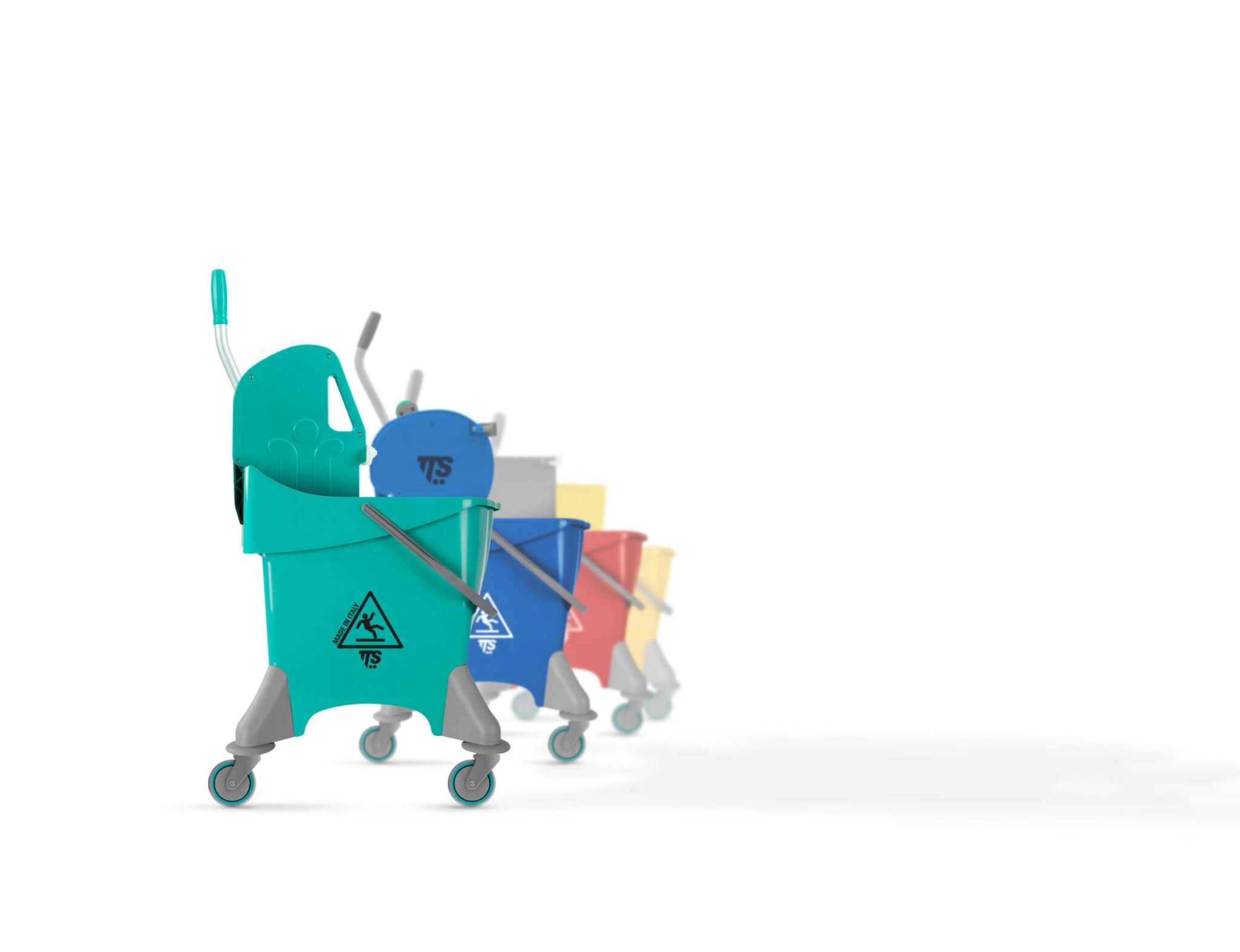 30L Mop Bucket with Wringer Green with ergonomic design that saves space and freight cost. It is designed for cleaning medium to large areas in commercial settings where it is necessary to rinse the mop. TTS® 30L Pile Mop Bucket with Wringer Green- Eco-friendly, Plain Colored, and 80 mm Wheels for Professional Cleaning of Medium-Large Areas