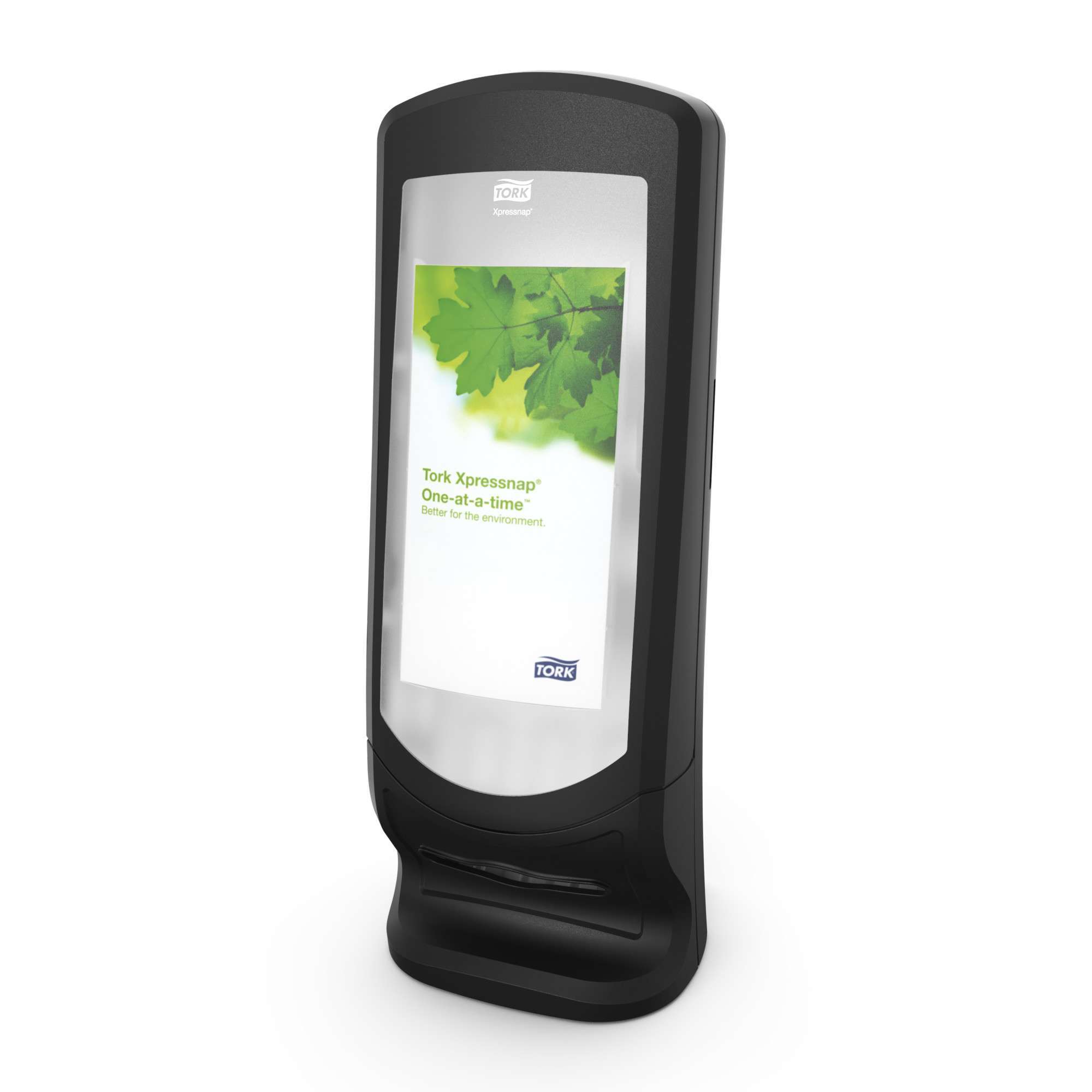 This modern dispenser delivers napkins one at a time, improving hygiene and reducing consumption by at least 25% compared to traditional napkin dispensers. The wall-mounting feature allows for quick, permanent installation. Design: Signature line. W 23.5cm. H 62.2cm. D 23.5cm. Material: Plastic. Colour: Black. Suitable for N4 refills from Tork. Tork Xpressnap® Stand Napkin Dispenser Black N4