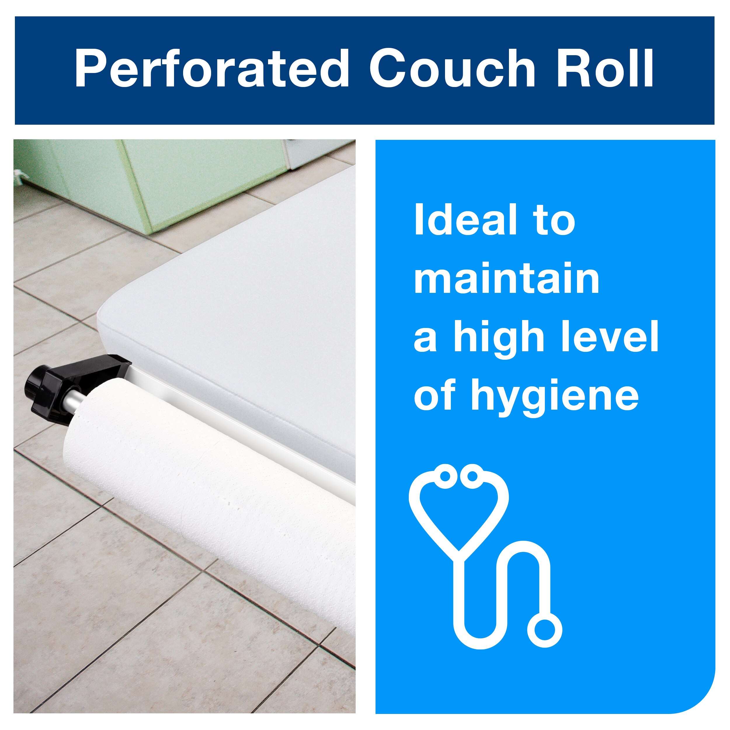 9 rolls, 165 sheets each, 2 ply. Advanced quality. Roll size L 54.45m W 50cm. Sheet length 33cm. Core inner diameter 5.1cm. Compatible with C1 dispensers. Tork Perforated Couch Roll White C1, Advanced, 2-ply, 9 x 54.5m, 150250