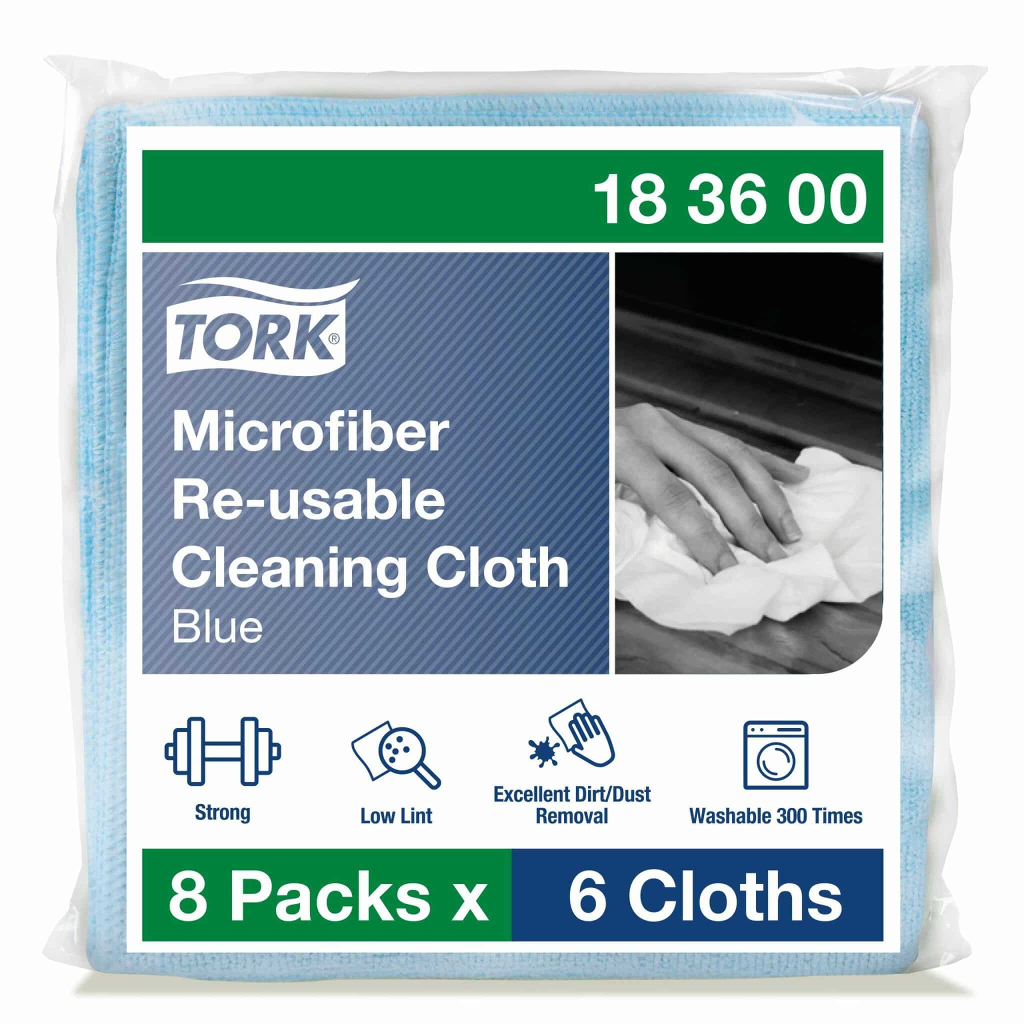 <p class="elementor-heading-title elementor-size-default">Tork Reusable Microfiber Cleaning Cloth is a high-quality microfiber cleaning cloth.</p> <ul> <li>This product is designed to be washed and reused.</li> <li>This low-lint wiper delivers superior cleaning results on hard, smooth surfaces.</li> <li>8 packs, 6 cloths each. 1 ply. Folded size L 15cm W 15cm. Unfolded size L 30.5cm W 30.5cm.</li> </ul> Tork Microfiber Reusable Cleaning Cloth Blue