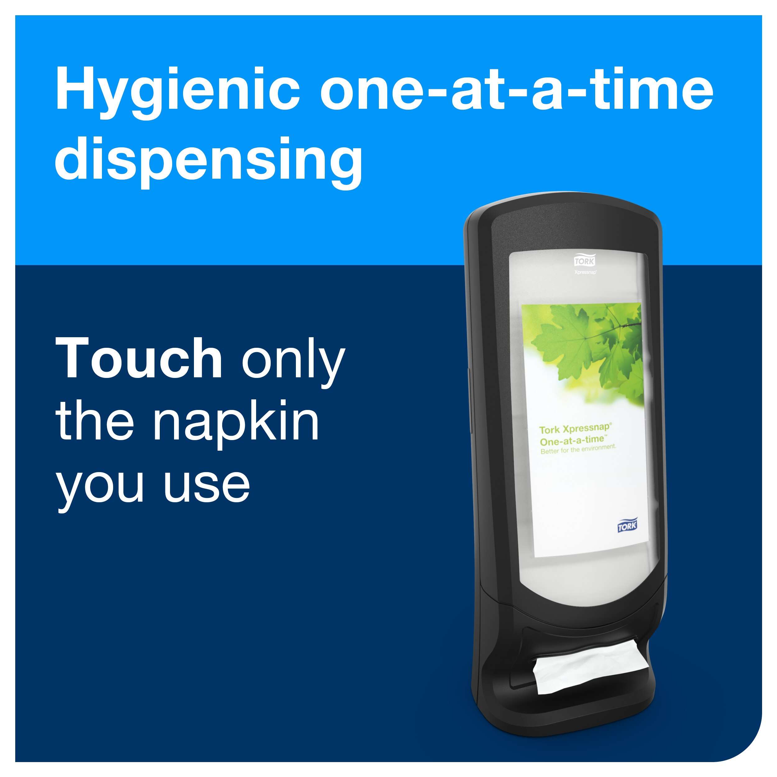 This modern dispenser delivers napkins one at a time, improving hygiene and reducing consumption by at least 25% compared to traditional napkin dispensers. The wall-mounting feature allows for quick, permanent installation. Design: Signature line. W 23.5cm. H 62.2cm. D 23.5cm. Material: Plastic. Colour: Black. Suitable for N4 refills from Tork. Tork Xpressnap® Stand Napkin Dispenser Black N4