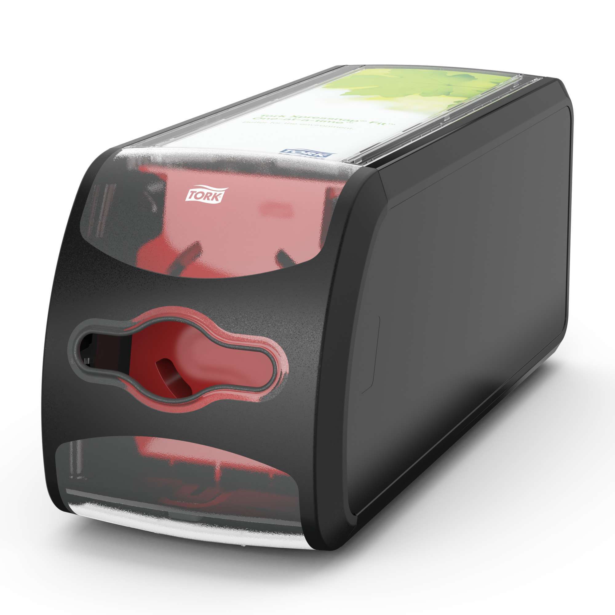 Run your business more efficiently. A full-size napkin is folded to fit the small-footprint dispenser, and the level indicator shows when it is time to refill, enabling 100% napkin availability. Design: Signature line. W 12.1cm. H 14.3cm. D 32.6cm. Suitable for N14 refills from Tork. Tork Xpressnap Fit® Counter Napkin Dispenser Black N14