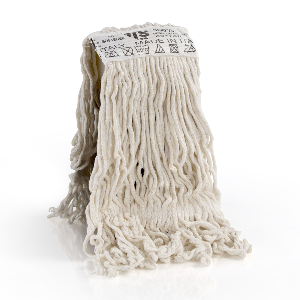 450 gms Kentucky Cotton Mop White with colour tags. It is made of high-quality absorbent looped yarn with low linting. It is very cost-effective and easy to use. A mop system with a clamp is to be used with a flat or jaw wringer. It is ideal for cleaning residual dirt that requires recurring rinsing of the fibres Kentucky Looped Floor Mop