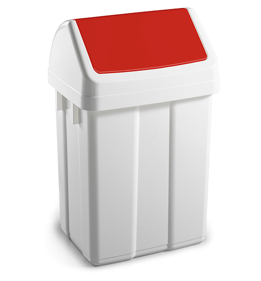 Eco-friendly- 12L Bathroom Waste Bin Red made with 97 % Recyclable plastic. Size - 200x230x400 mm. Swinging lid to drop off easily the garbage. Removable lid to empty for easy cleaning. 12L Bathroom Waste Bin Red