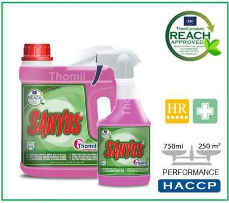 Acid bathroom cleaner with sanitizing action. Removes easily soap scum, lime and rust from bath screens, glazed tiles, toilets, sink base cabinets and bathroom fittings, without damaging them. Bathroom Cleaner