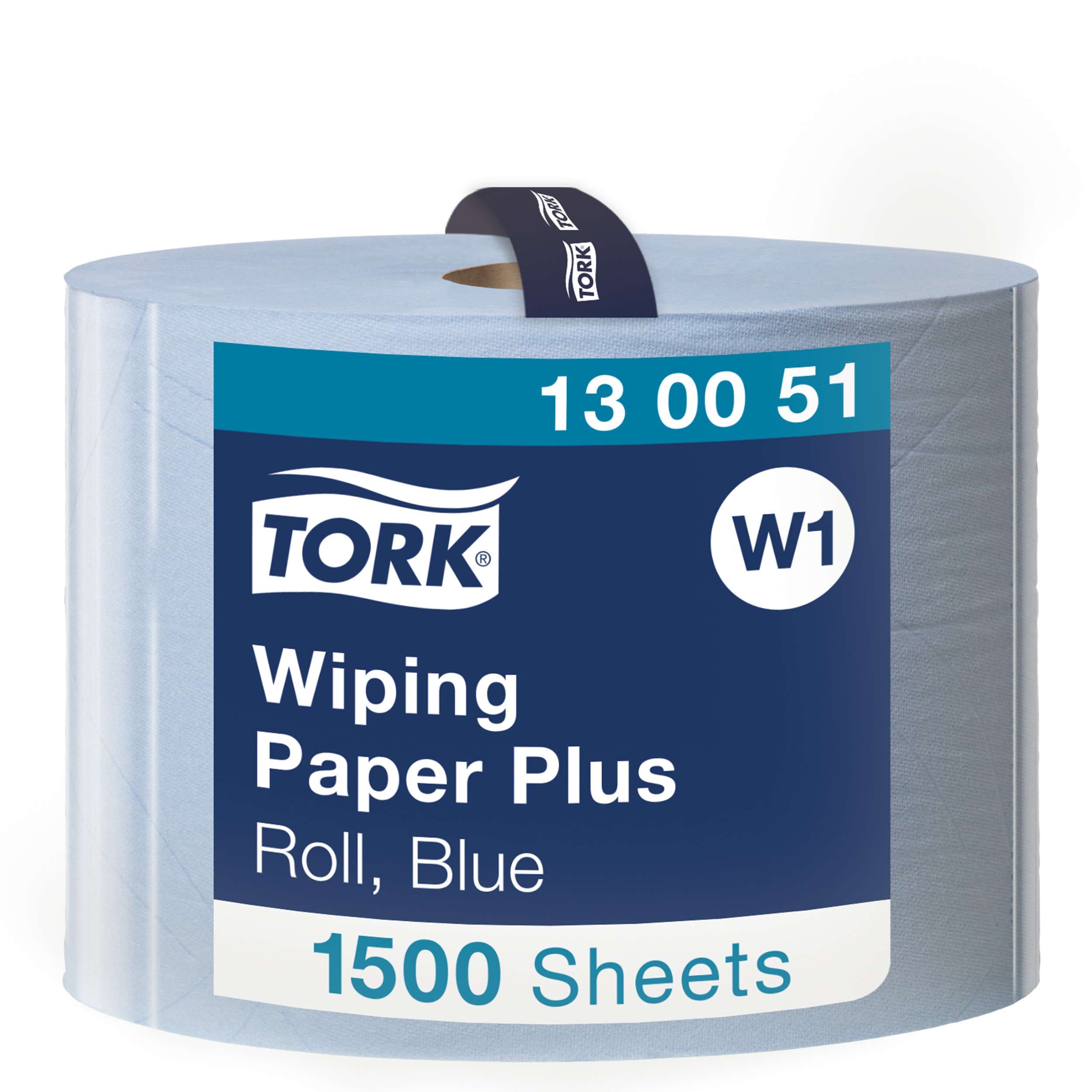 A <strong>2-ply multi-purpose blue roll paper</strong> that handles various wiping tasks to meet most needs. It is ideal for mopping up liquids and wiping hands. One roll, 1500 sheets. Premium quality. Roll size L 510m W 23.5cm. Sheet length 34cm. Core inner diameter 7.1cm. Compatible with W1 dispensers. Tork Wiping Paper Plus Blue W1