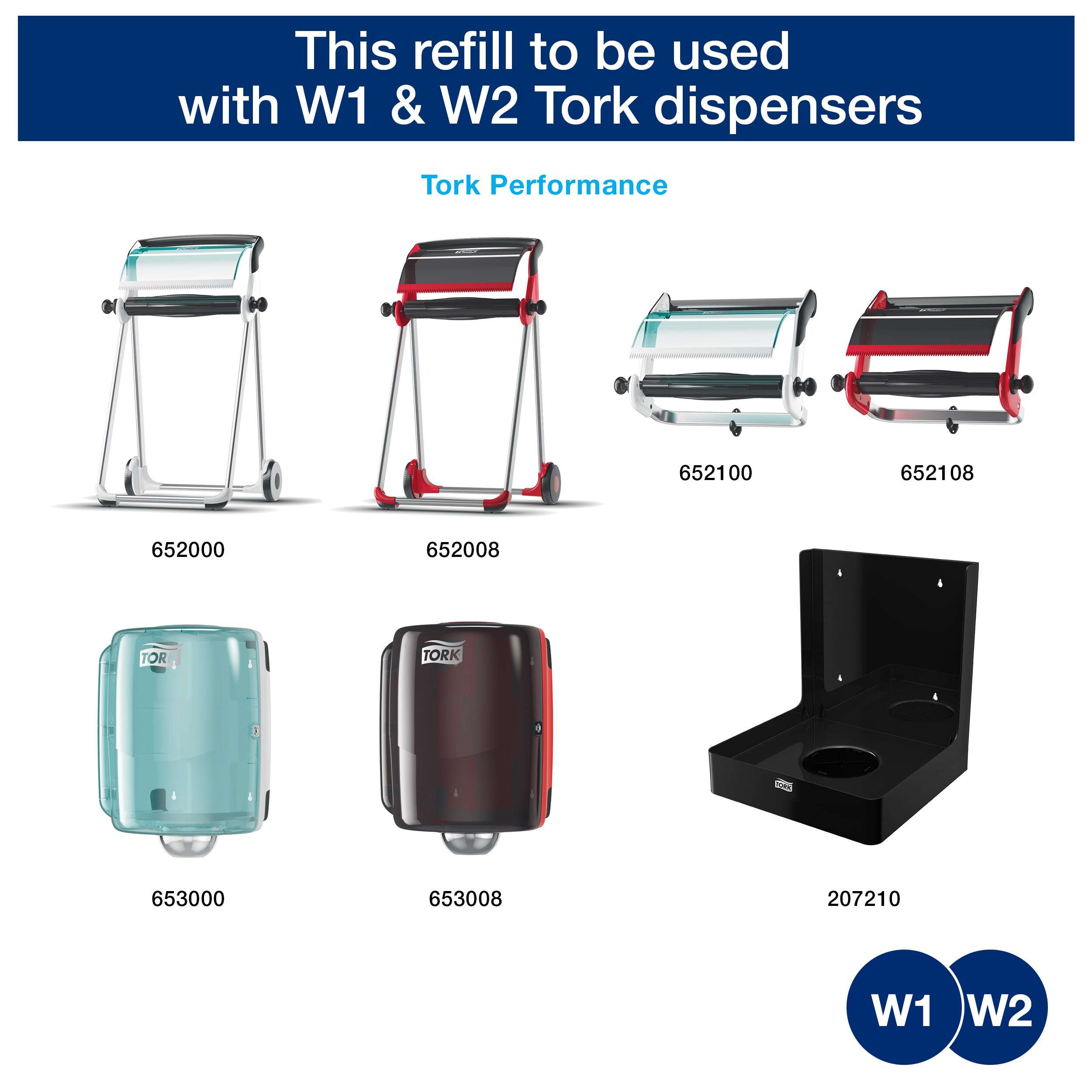 A <strong>2-ply multi-purpose Combi blue roll paper</strong> that handles various wiping tasks to meet most needs. It is ideal for mopping up liquids and wiping hands. 2 rolls, 750 sheets each. Premium quality. Note: Combi Blue Paper Rolls are compatible with both W1 & W2 Dispensers. Tork Wiping Paper Plus White W1/2