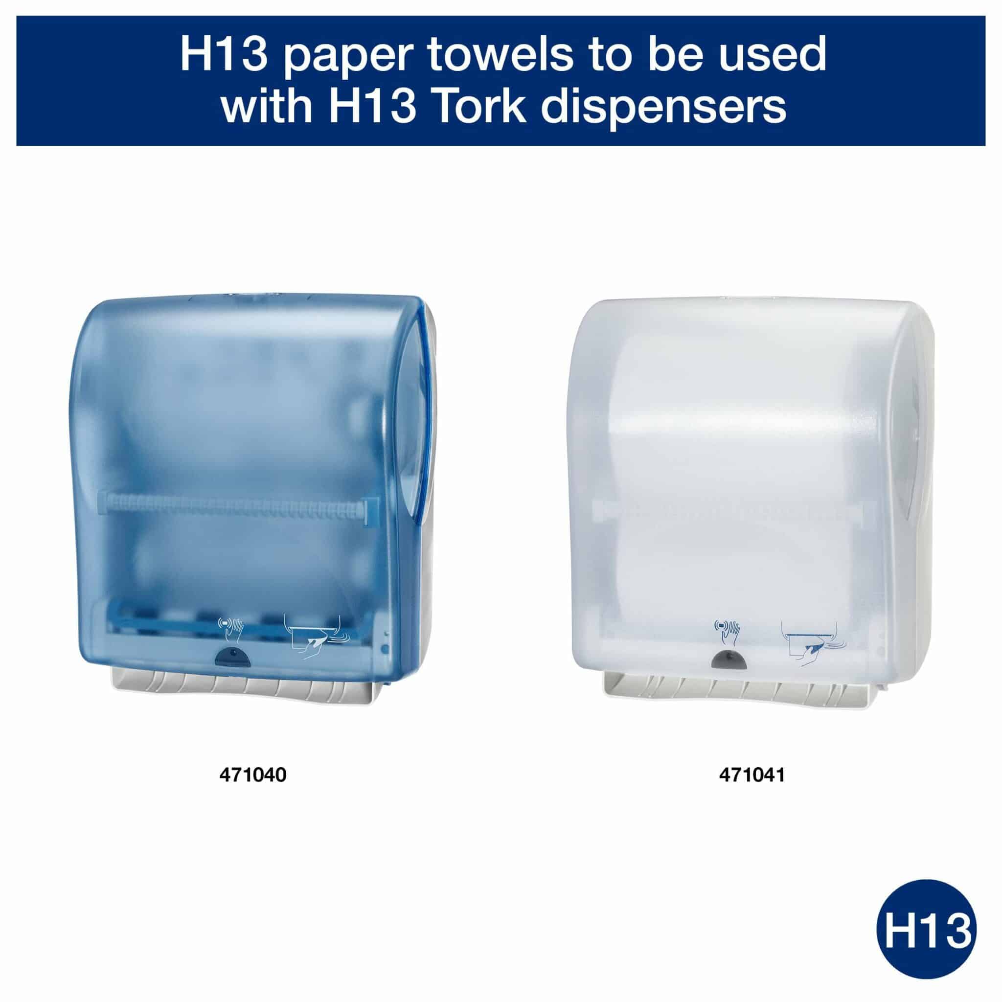 6 rolls, 2 ply. Advanced quality. Roll size L 143m W 24.7cm. Core inner diameter 4.5cm. Compatible with H13 dispensers. Tork Paper Towel Roll Blue H13