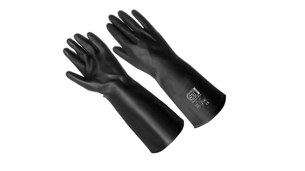 When a household latex glove won't suffice, our Heavyweight Latex Gloves are a fantastic alternative. With a patterned palm for added wet and dry grip, these versatile gloves are ideal for industrial cleaning work. Applications: Industrial/domestic cleaning, general wet handling tasks <ul> <li>Conforms to EN 388 levels 3-0-2-0</li> <li>Conforms to EN 374 parts 1-3 low chemical use</li> <li>Heavyweight</li> <li>Beaded cuff</li> <li>Textured grip palm</li> <li>Flock lined</li> </ul> Supertouch Black Heavyweight Latex Gloves- Large x12
