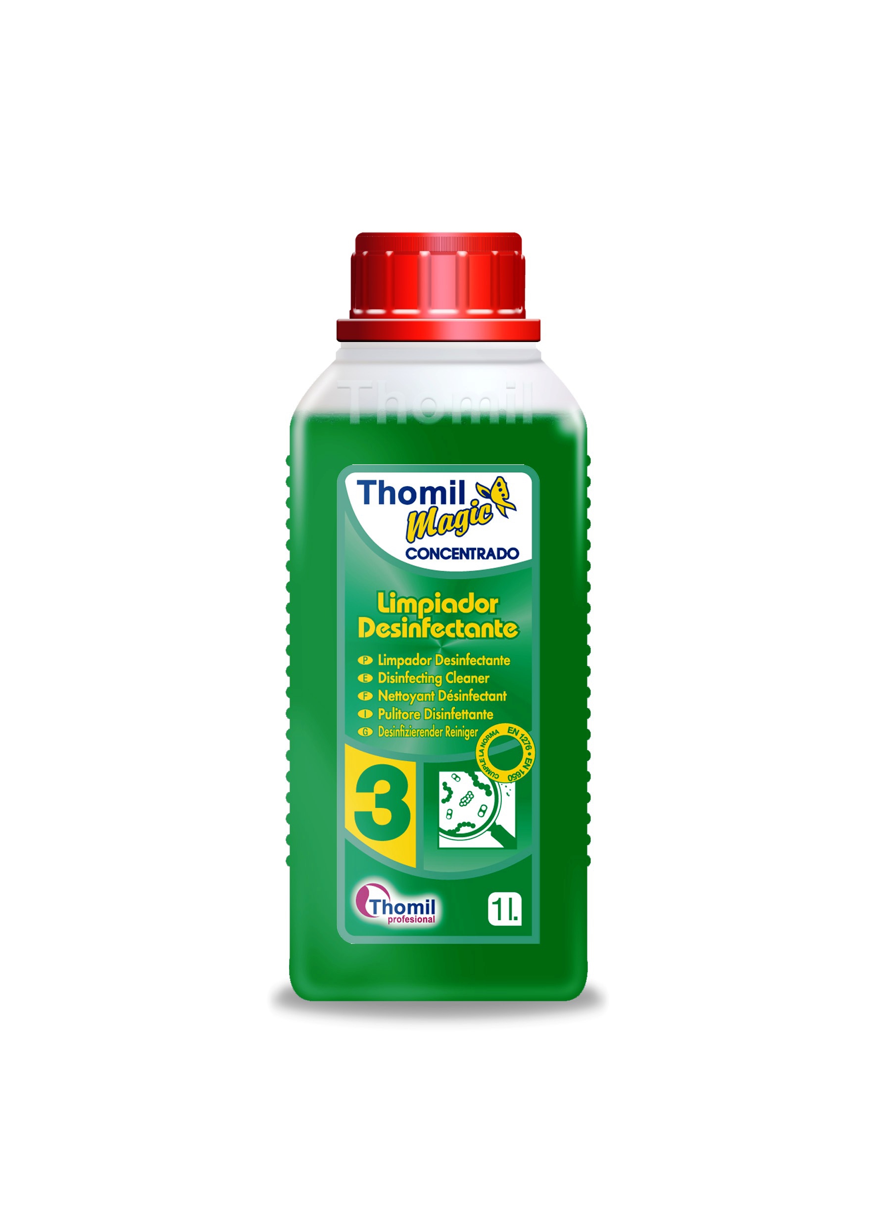 Disinfectant Cleaner thoroughly cleans and disinfects all surfaces that require complete hygiene, such as stainless steel, Formica, glass, etc. It is ideal for cleaning, disinfecting, and deodorizing kitchens, pantries, counters, food displays, bathrooms, and toilets. ThomilMagic Nº3 Disinfectant Cleaner- 1 Litre Bottle (4 Pack)