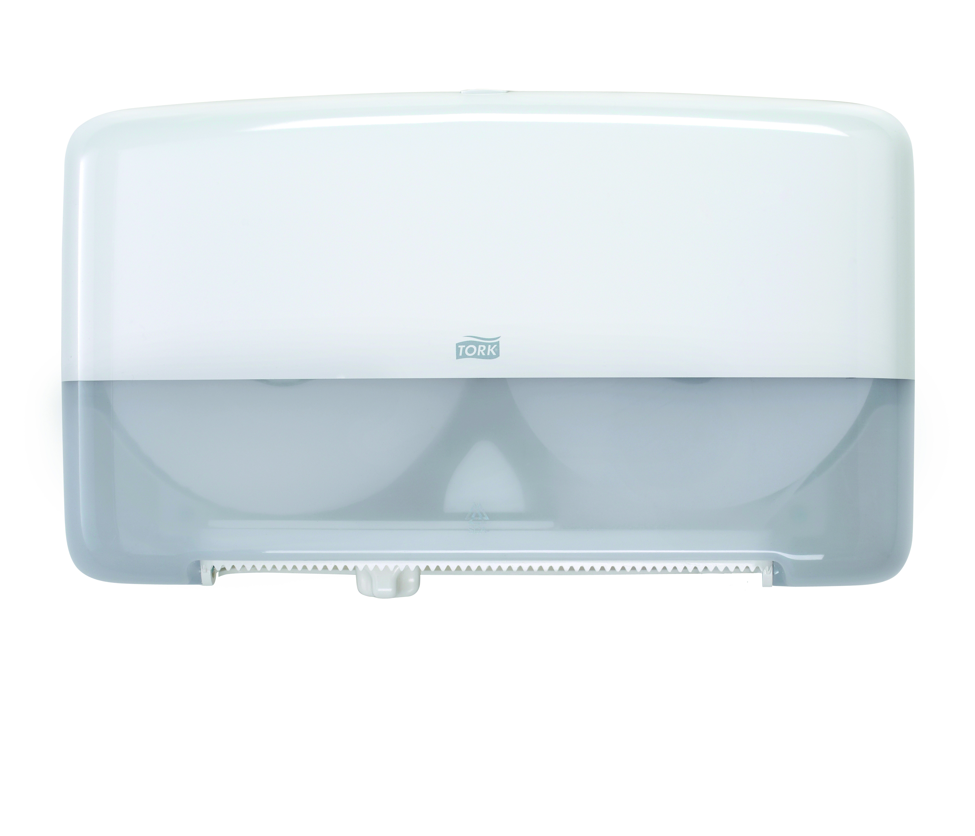 Tork Twin Coreless Toilet Roll Dispenser benefits loads two rolls, ensuring toilet paper will never run out, optimal roll brake, no paper on the floor, stub roll feature meaning the roll is fully utilised for low cost, functional and durable design, easy to clean and maintain. Tork Twin Coreless Toilet Roll