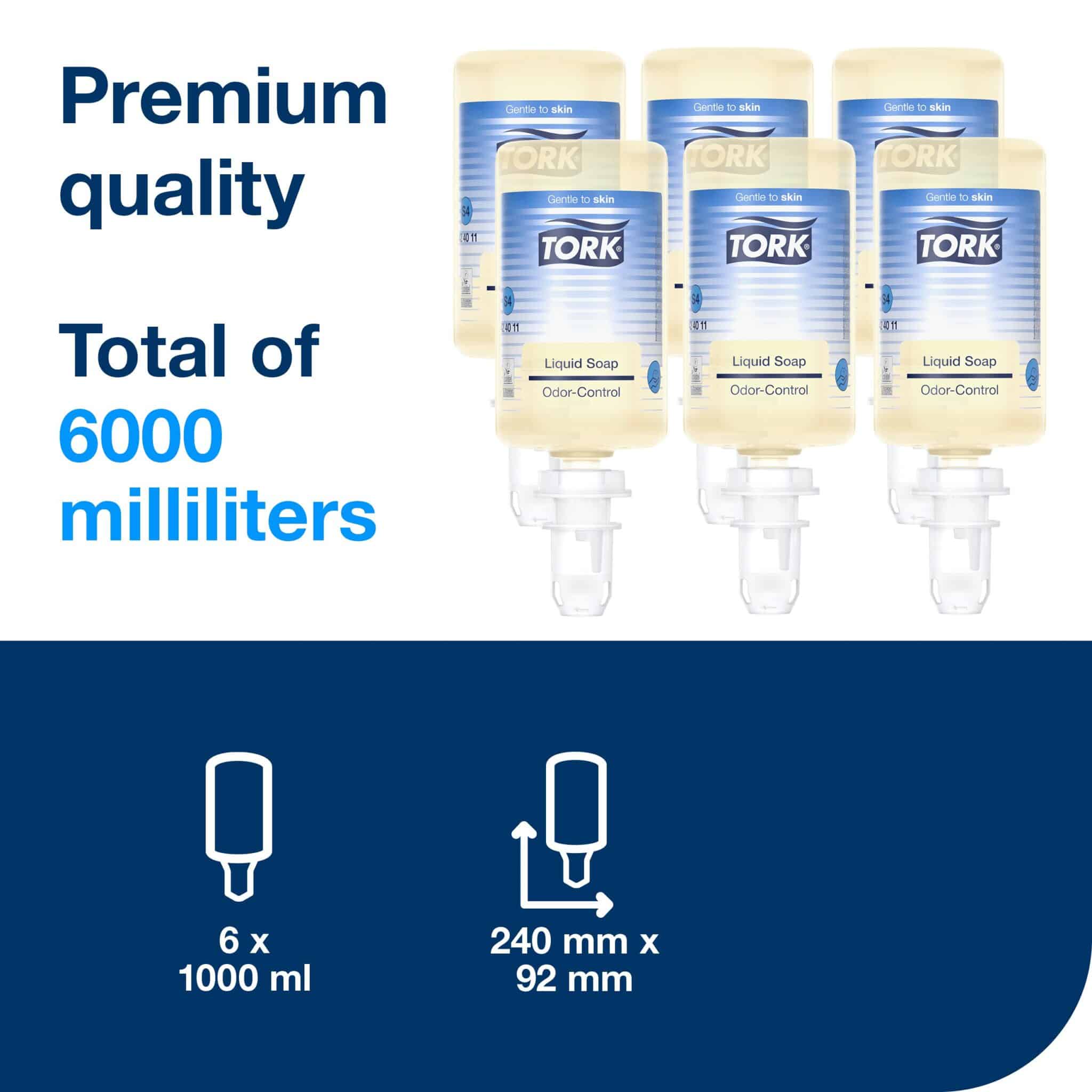 Odour-removing, perfume-free liquid soap for professional kitchens. Tork Odour-Control Liquid Soap S4